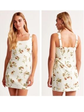 Abercrombie & Fitch White Floral Strawberry Linen Mini Dress Large Tall LT